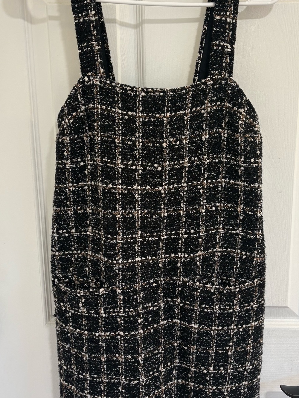 Abercrombie & Fitch Black and White Tweed Strap Midi Dress